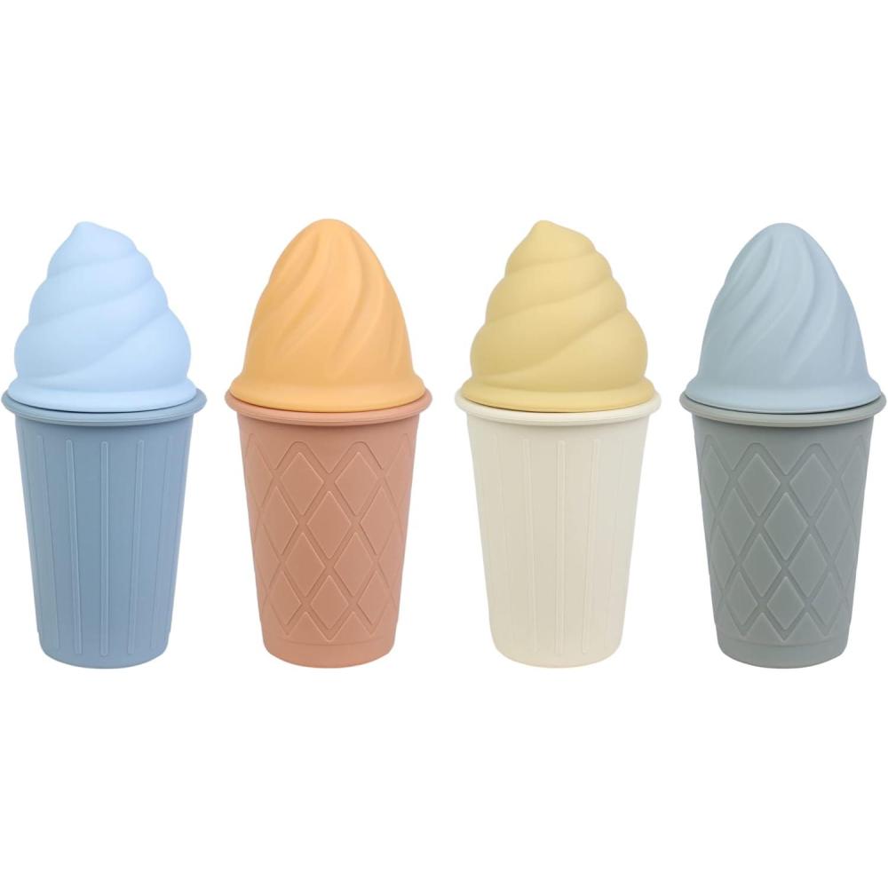 imageBLUE GINKGO Ice Cream Sand Toys Silicone Beach Toy Ice Cream Set of 4 Easy Clean TravelFriendly Sand Bath Beach Toys for Toddlers and Children Bahama Multi PackBlue