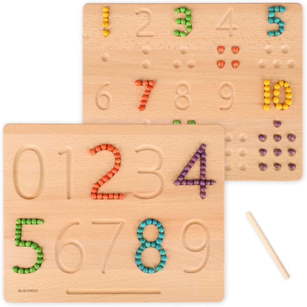 imageBLUE GINKGO Number Tracing Board DoubleSided Wooden Montessori Math Board for Toddlers STEM Learning Sensory Play and Preschool Number Tracing 115 x 92 InchesNumber