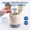 BLUE GINKGO Ceramic Utensil Holders [Set of 2] – Cutlery Crocks with Removable Drip Tray (White)(Blue)