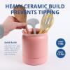 BLUE GINKGO Ceramic Utensil Holders [Set of 2] – Cutlery Crocks with Removable Drip Tray (White)(Pink)