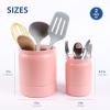 BLUE GINKGO Ceramic Utensil Holders [Set of 2] – Cutlery Crocks with Removable Drip Tray (White)(Pink)