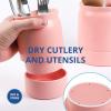 BLUE GINKGO Ceramic Utensil Holders [Set of 2] – Cutlery Crocks with Removable Drip Tray (White)(Pink)