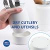 BLUE GINKGO Ceramic Utensil Holders [Set of 2] – Cutlery Crocks with Removable Drip Tray (White)(White)