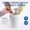 BLUE GINKGO Ceramic Utensil Holders [Set of 2] – Cutlery Crocks with Removable Drip Tray (White)(White)
