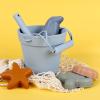 BLUE GINKGO Silicone Beach Toys – Modern Baby | Travel Friendly Toys Set | Silicone Bucket, Shovel, 4 Sand Molds, Beach Bag | Sand Toys for Toddlers, Kids – Yellow(Blue)