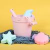 BLUE GINKGO Silicone Beach Toys – Modern Baby | Travel Friendly Toys Set | Silicone Bucket, Shovel, 4 Sand Molds, Beach Bag | Sand Toys for Toddlers, Kids – Yellow(Pink)