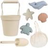 BLUE GINKGO Silicone Beach Toys – Modern Baby | Travel Friendly Toys Set | Silicone Bucket, Shovel, 4 Sand Molds, Beach Bag | Sand Toys for Toddlers, Kids – Yellow(Beige)