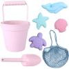 BLUE GINKGO Silicone Beach Toys – Modern Baby | Travel Friendly Toys Set | Silicone Bucket, Shovel, 4 Sand Molds, Beach Bag | Sand Toys for Toddlers, Kids – Yellow(Pink)