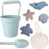 BLUE GINKGO Silicone Beach Toys – Modern Baby | Travel Friendly Toys Set | Silicone Bucket, Shovel, 4 Sand Molds, Beach Bag | Sand Toys for Toddlers, Kids – Yellow(Green)