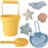 BLUE GINKGO Silicone Beach Toys – Modern Baby | Travel Friendly Toys Set | Silicone Bucket, Shovel, 4 Sand Molds, Beach Bag | Sand Toys for Toddlers, Kids – Yellow(Yellow)