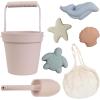 BLUE GINKGO Silicone Beach Toys – Modern Baby | Travel Friendly Toys Set | Silicone Bucket, Shovel, 4 Sand Molds, Beach Bag | Sand Toys for Toddlers, Kids – Yellow(Pale Pink)