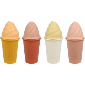 BLUE GINKGO Ice Cream Sand Toys – Silicone Beach Toy Ice Cream Set of 4 | Easy Clean, Travel-Friendly | Sand, Bath, Beach Toys for Toddlers and Children (Bahama Multi Pack)(Pink)