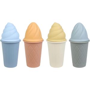 BLUE GINKGO Ice Cream Sand Toys – Silicone Beach Toy Ice Cream Set of 4 | Easy Clean, Travel-Friendly | Sand, Bath, Beach Toys for Toddlers and Children (Bahama Multi Pack)(Blue)