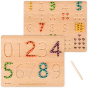 BLUE GINKGO Number Tracing Board – Double-Sided Wooden Montessori Math Board for Toddlers, STEM Learning, Sensory Play, and Preschool Number Tracing (11.5 x 9.2 Inches)(Number)