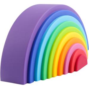 BLUE GINKGO Silicone Rainbow Stacker – Montessori Nesting Puzzle | Kids and Toddler | Stacking Sensory Toys – 7 Layers (Pastel)(10 Layer)