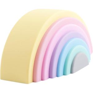 BLUE GINKGO Silicone Rainbow Stacker – Montessori Nesting Puzzle | Kids and Toddler | Stacking Sensory Toys – 7 Layers (Pastel)(7 Layer)