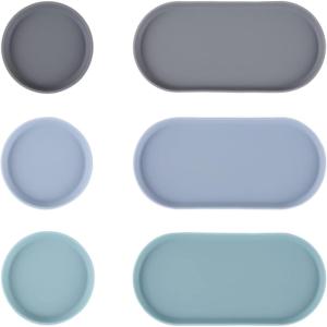 Blue Ginkgo Mini Silicone Trays – Set of 6 Easy-Clean Organizers for Bathroom, Kitchen, Desk, Vanity, and Cosmetics (Brown, Tan, Ivory)(Blue)