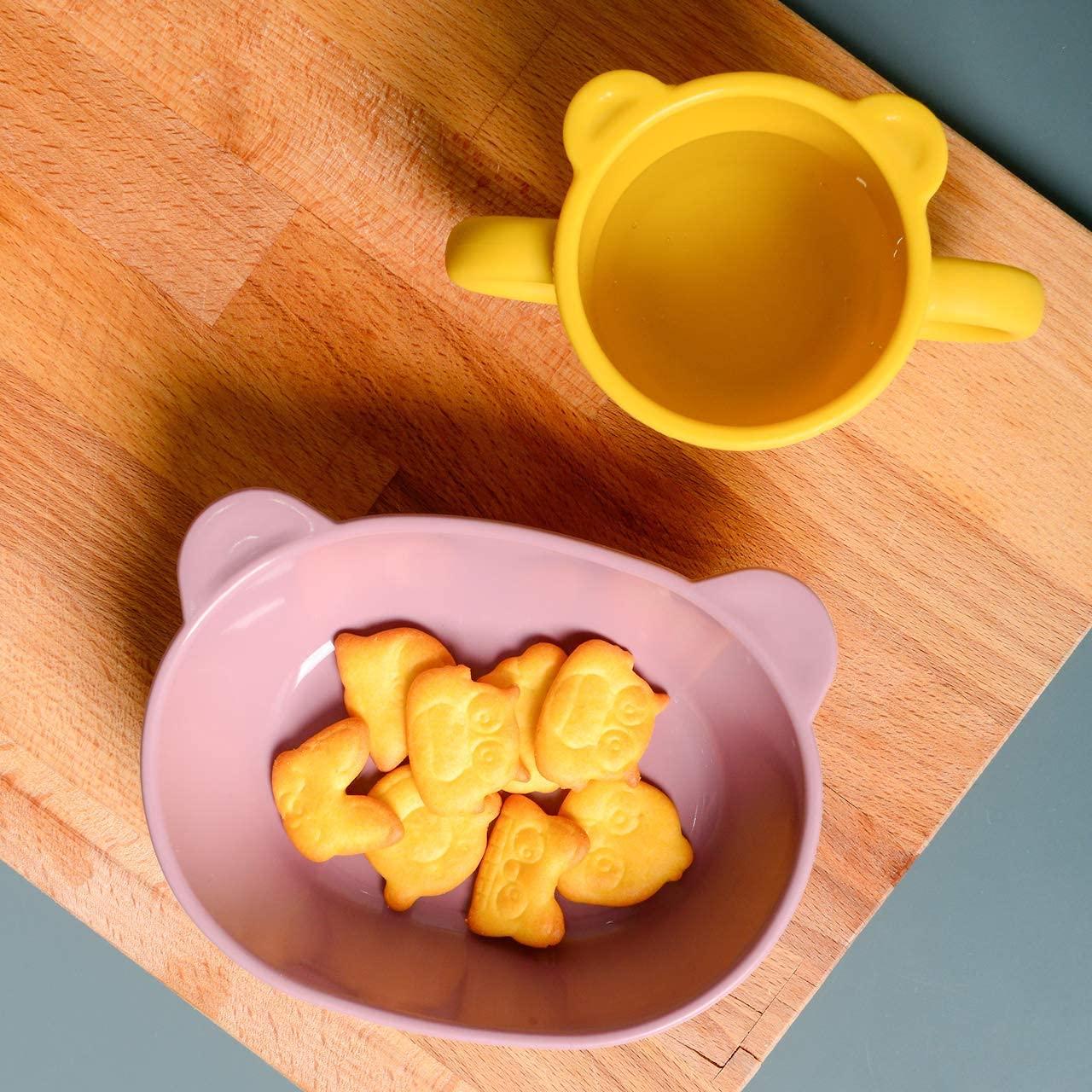 imageBLUE GINKGO Silicone Kids Bowls Cute Silicone Bowls for BabySilicone Plates for Toddlers and Kids Dishwasher Safe and Made in Korea Mustard YellowPink