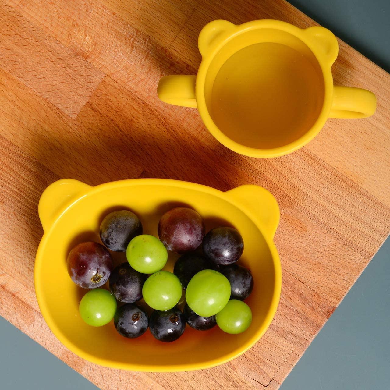 imageBLUE GINKGO Silicone Kids Bowls Cute Silicone Bowls for BabySilicone Plates for Toddlers and Kids Dishwasher Safe and Made in Korea Mustard YellowYellow