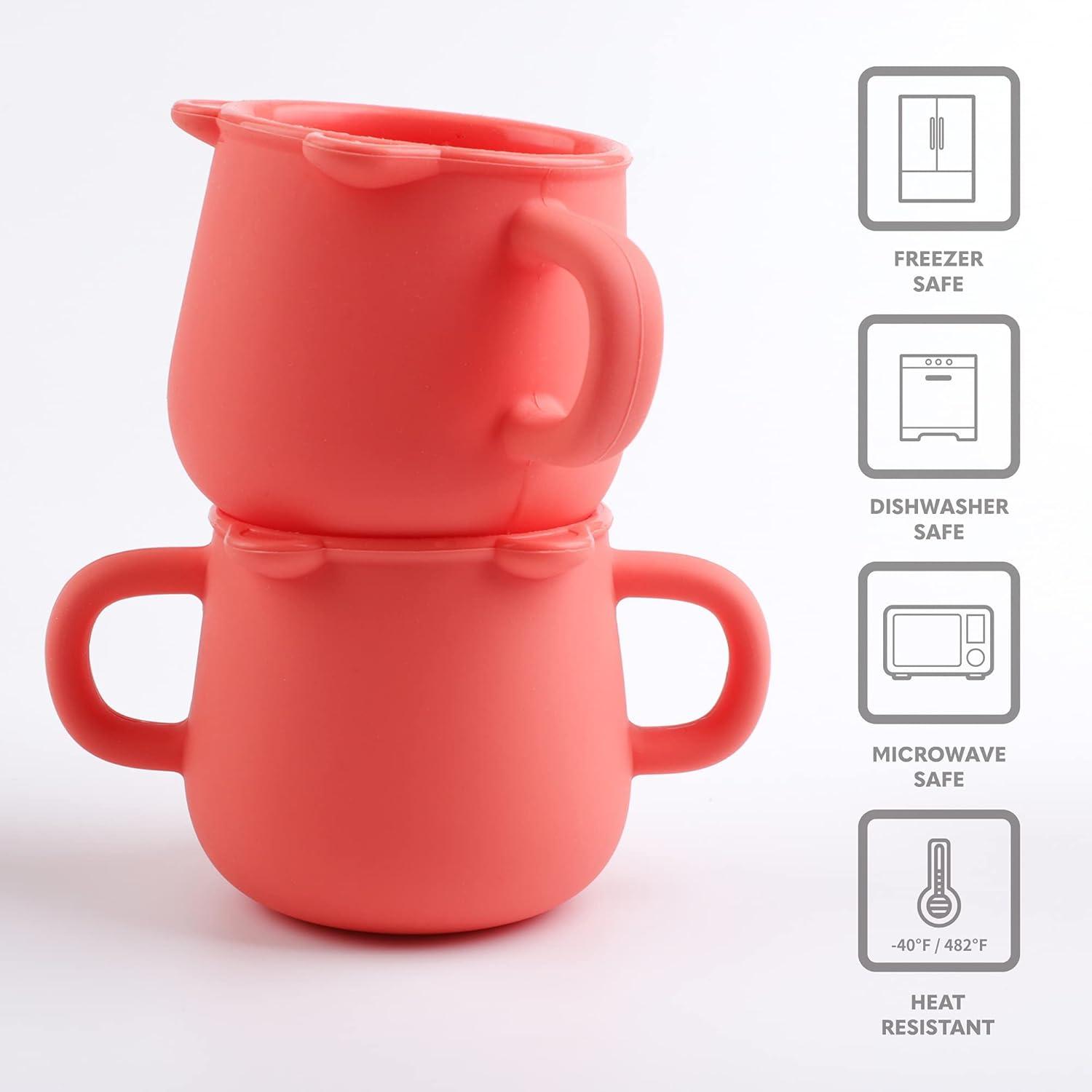 imageBLUE GINKGO Silicone Toddler Cups Open Cup for Baby with Handles Made in Korea 8oz Training Open Cups for Toddlers 13 CoralCoral