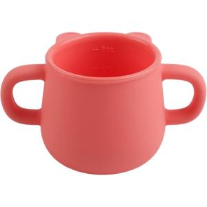 BLUE GINKGO Silicone Toddler Cups – Open Cup for Baby with Handles | Made in Korea | 8oz Training Open Cups for Toddlers 1-3 (Coral)(Coral)