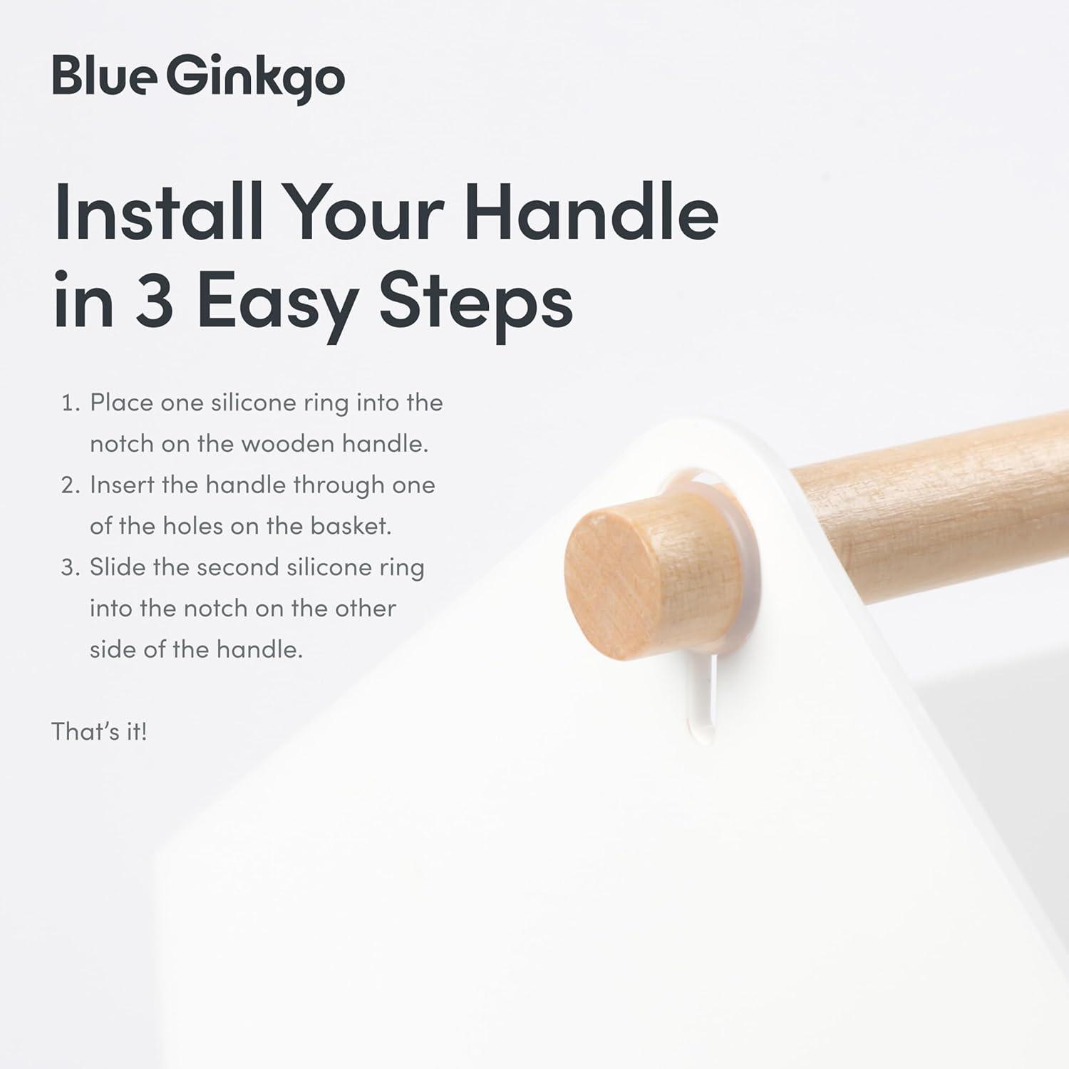 imageBLUE GINKGO Large Storage Basket Plastic Caddy with Wooden Handle for Bathroom Pantry or Cleaning Supplies GreenWHITE