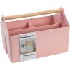 BLUE GINKGO Large Storage Basket – Plastic Caddy with Wooden Handle for Bathroom, Pantry, or Cleaning Supplies (Green)(PINK)