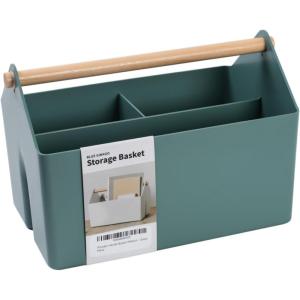 BLUE GINKGO Large Storage Basket – Plastic Caddy with Wooden Handle for Bathroom, Pantry, or Cleaning Supplies (Green)(GREEN)