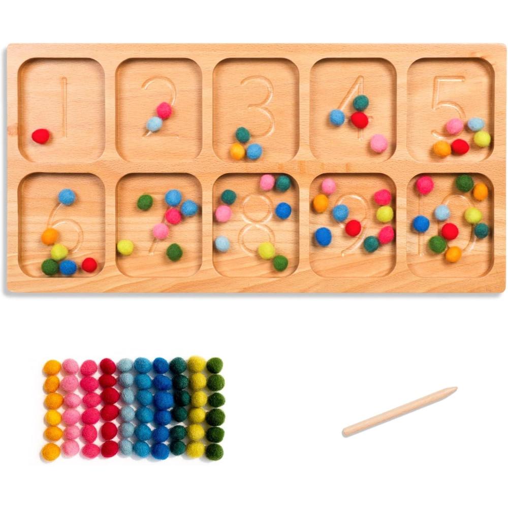 imageBLUE GINKGO Number Sorting Tray Wooden Counting Sorting and Number Tracing Toy Montessori STEM Math Counting Toys for Preschool Math Toddler Learning Toys for 3 Year Olds 157 x 78 Inches