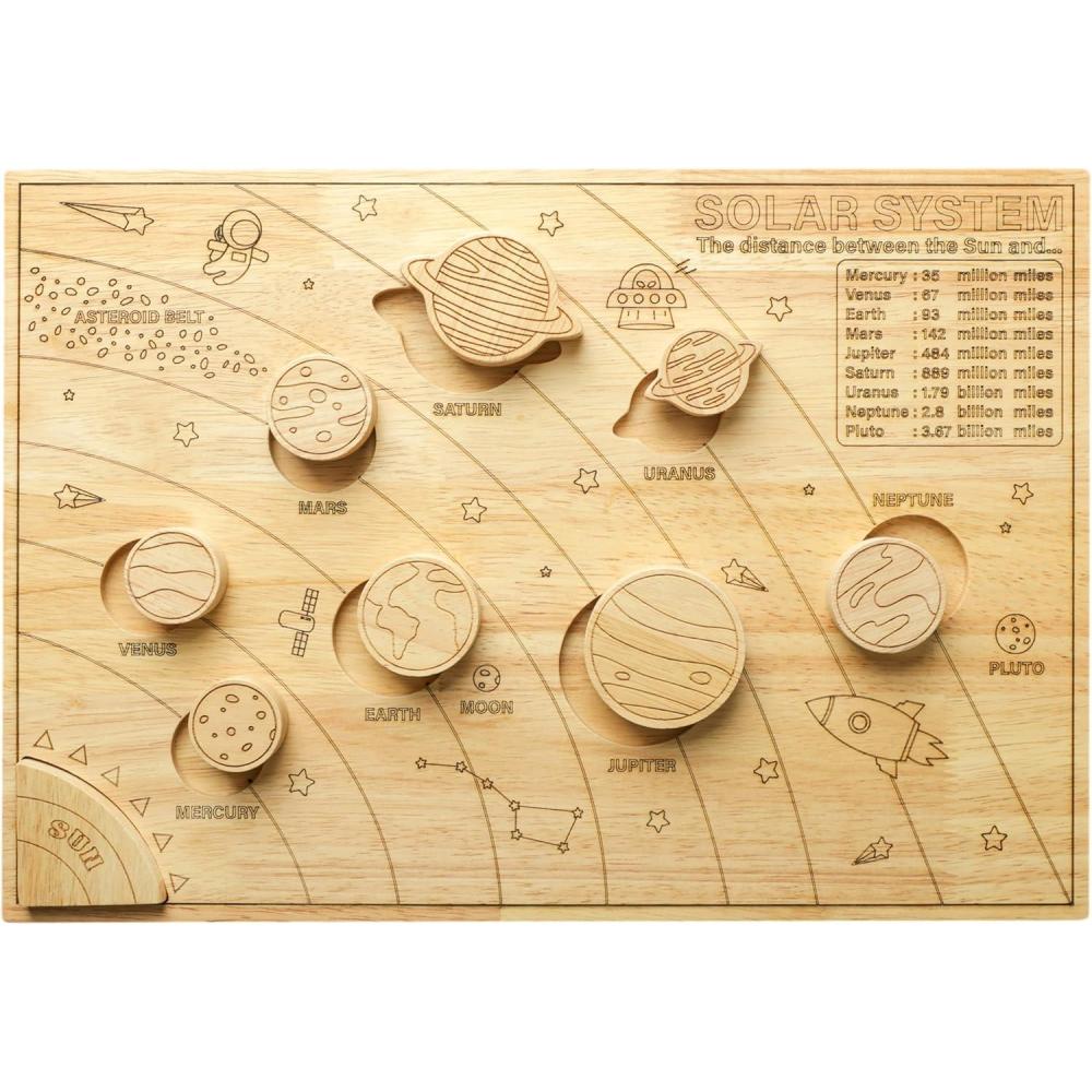 imageBLUE GINKGO Solar System Model Board Wooden Science STEM Montessori Toys for Kids 38 with Removable Planets Outer Space Themed Educational Puzzle Game Toy Gift for Boys and Girls 16 x 11 InchesEnglish