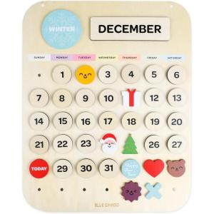 Blue Ginkgo Wooden Kids Calendar – Perpetual Montessori Learning Calendar to Learn Seasons, Months, and Days of the Week (15.5 x 12.5 Inches)(2023)
