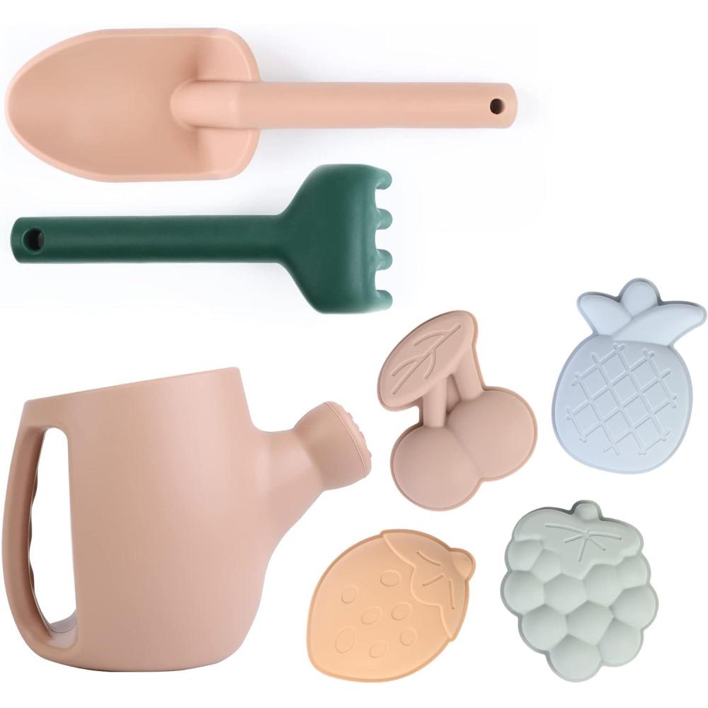 imageBLUE GINKGO Toddler Gardening Tools Silicone Beach Toys Garden Toys for Toddlers Kids Shovel and Rake Set Watering Can Sand Molds Outdoor Baby Gardening Set Sand PinkPink