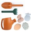 BLUE GINKGO Toddler Gardening Tools – Silicone Beach Toys, Garden Toys for Toddlers | Kids Shovel and Rake Set, Watering Can, Sand Molds | Outdoor Baby Gardening Set (Sand Pink)(Terracotta)