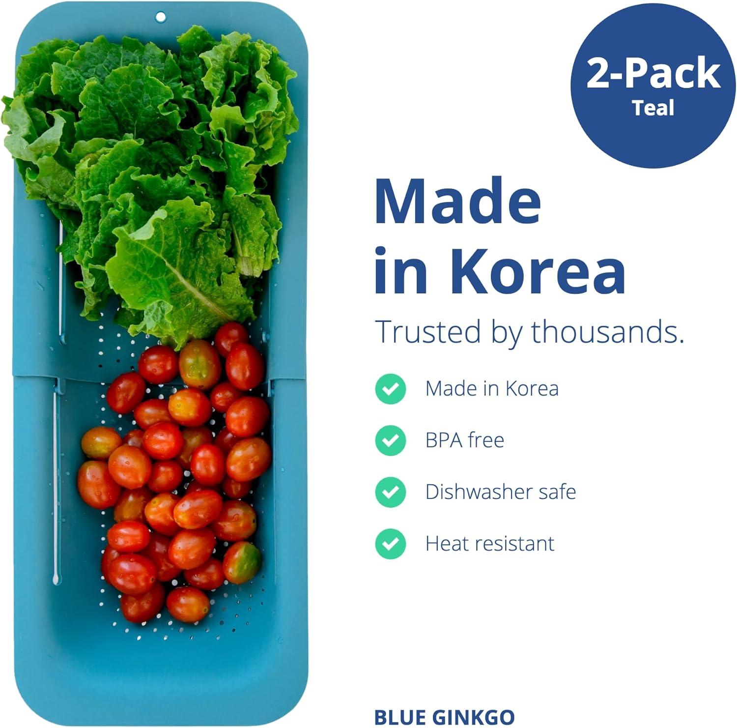 imageBLUE GINKGO Over the Sink Colander Strainer Basket Wash Vegetables and Fruits Drain Cooked Pasta and Dry Dishes Extendable New Home Kitchen Essentials Pink 1 PackGreen