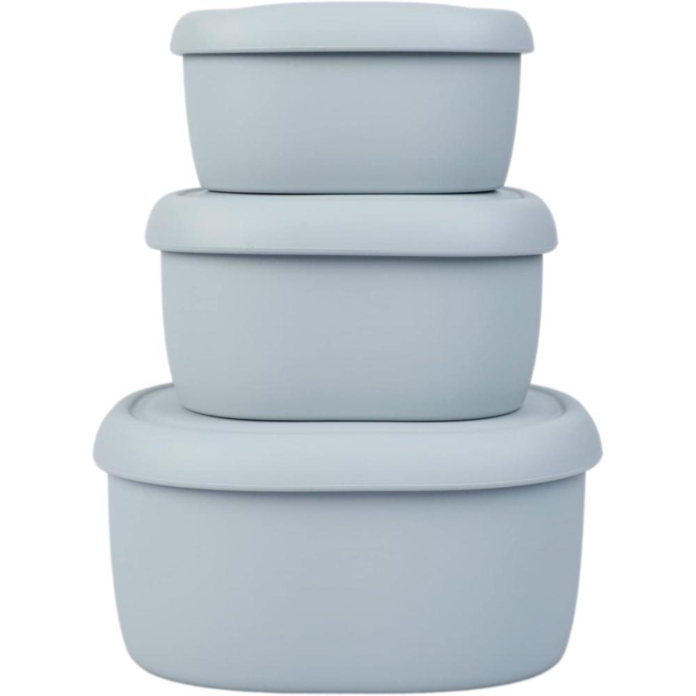 imageBLUE GINKGO Nesting Silicone Containers  Set of 3 HardShell Silicone Food Storage Containers  BPA Free Airtight Dishwasher and Freezer Safe 67oz 10oz 20oz  YellowGray