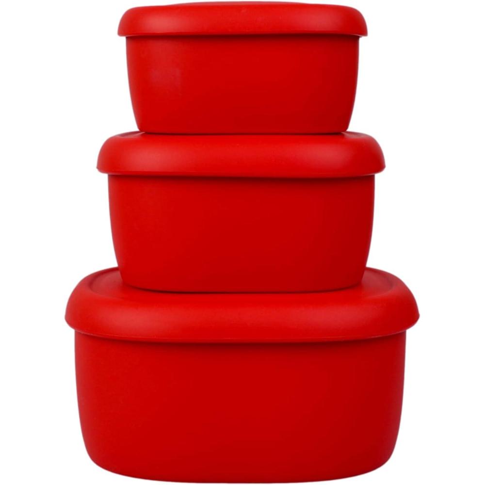 imageBLUE GINKGO Nesting Silicone Containers  Set of 3 HardShell Silicone Food Storage Containers  BPA Free Airtight Dishwasher and Freezer Safe 67oz 10oz 20oz  YellowRed