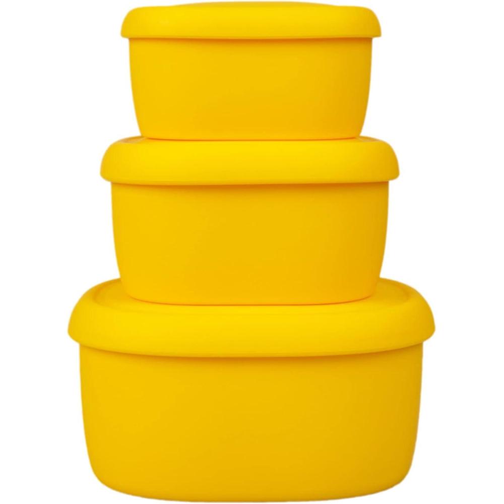 imageBLUE GINKGO Nesting Silicone Containers  Set of 3 HardShell Silicone Food Storage Containers  BPA Free Airtight Dishwasher and Freezer Safe 67oz 10oz 20oz  YellowYellow