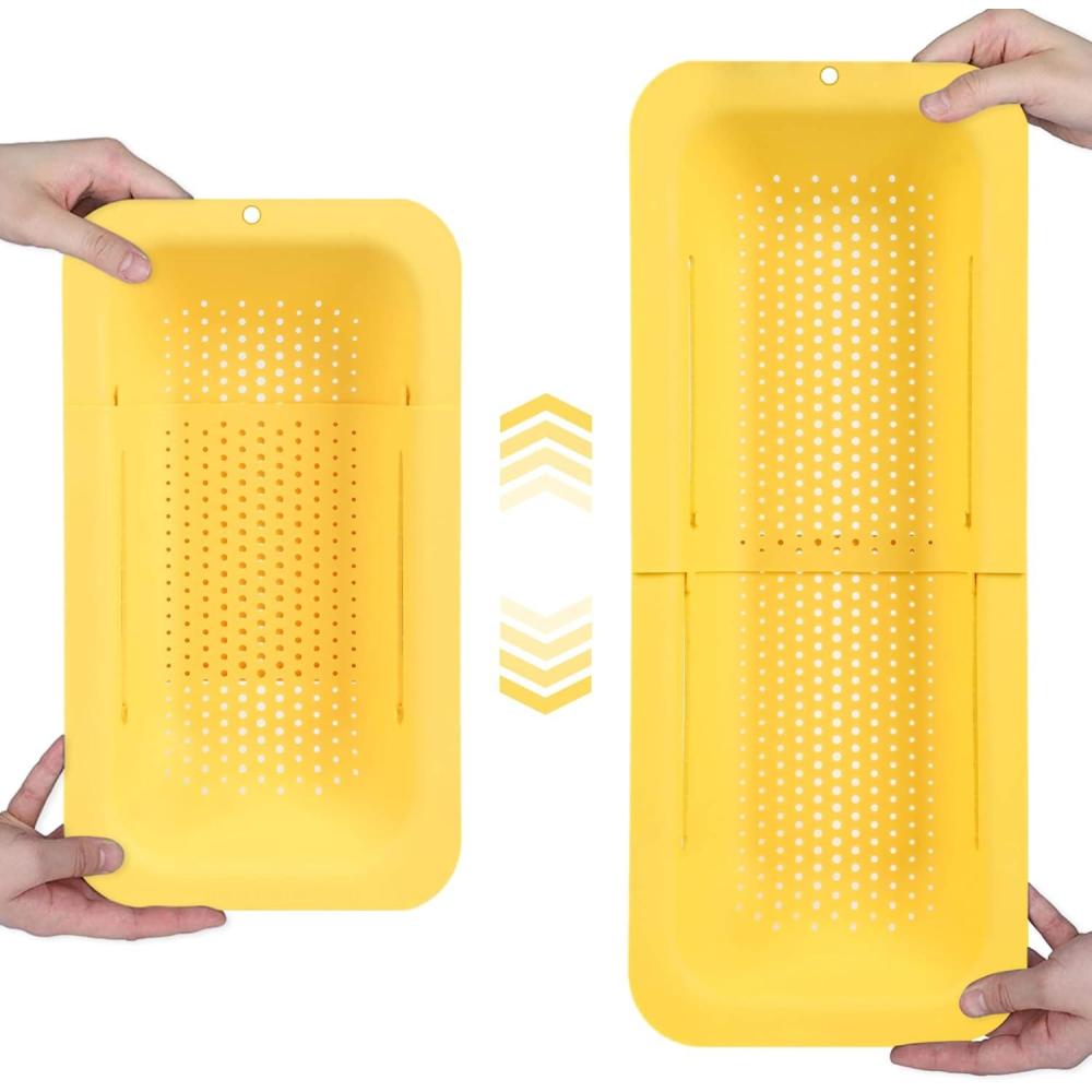 imageBLUE GINKGO Over the Sink Colander Strainer Basket Wash Vegetables and Fruits Drain Cooked Pasta and Dry Dishes Extendable New Home Kitchen Essentials Pink 1 PackYellow