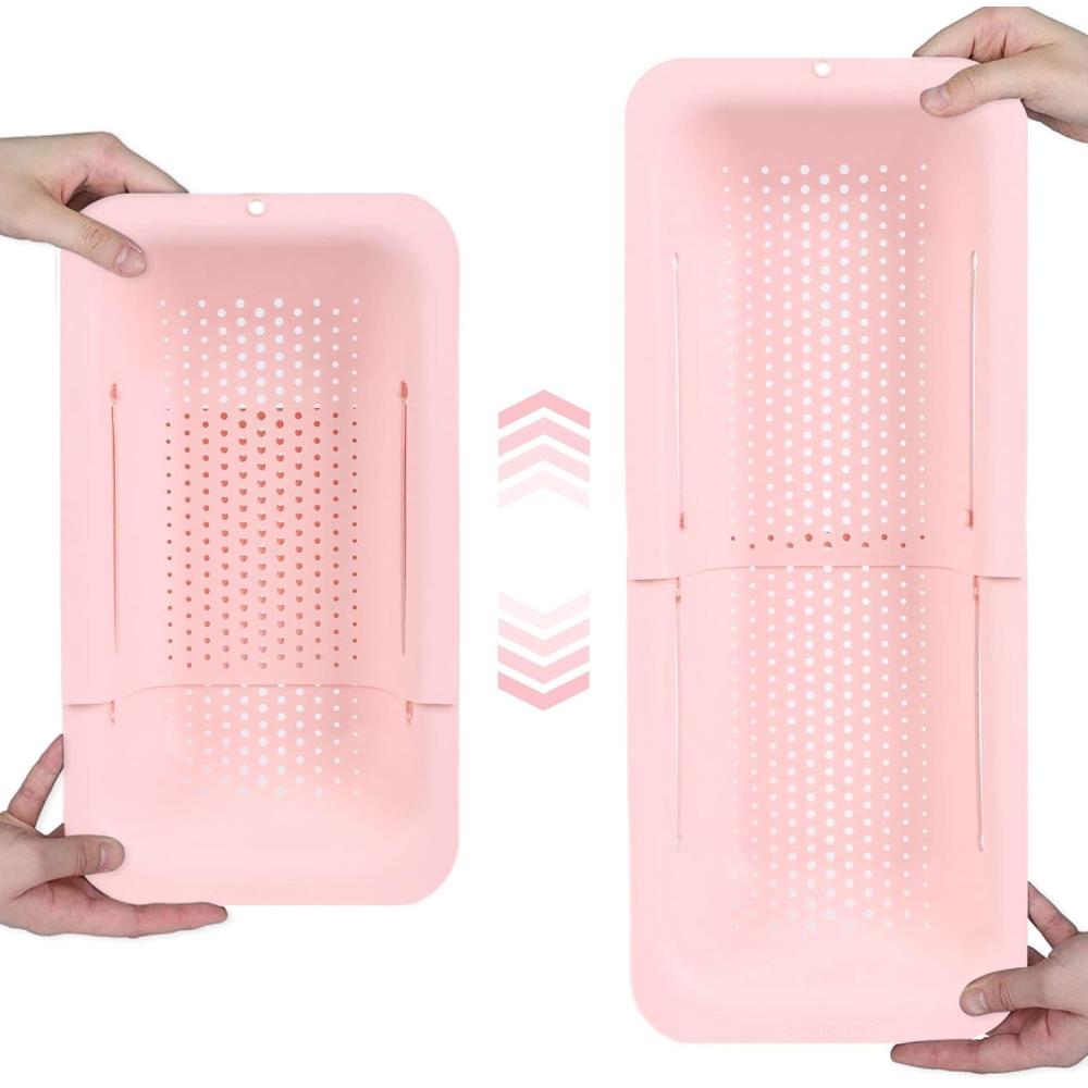 imageBLUE GINKGO Over the Sink Colander Strainer Basket  Wash Vegetables and Fruits Drain Cooked Pasta and Dry Dishes  Extendable  New Home Kitchen Essentials Pink 1 PackPink
