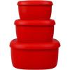 BLUE GINKGO Nesting Silicone Containers – Set of 3 Hard-Shell Silicone Food Storage Containers | BPA Free, Airtight, Dishwasher and Freezer Safe (6.7oz, 10oz, 20oz) – Yellow(Red)