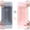 BLUE GINKGO Over the Sink Colander Strainer Basket – Wash Vegetables and Fruits, Drain Cooked Pasta and Dry Dishes – Extendable – New Home Kitchen Essentials (Pink, 1 Pack)(Grey Pink)