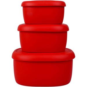 BLUE GINKGO Nesting Silicone Containers – Set of 3 Hard-Shell Silicone Food Storage Containers | BPA Free, Airtight, Dishwasher and Freezer Safe (6.7oz, 10oz, 20oz) – Yellow(Red)