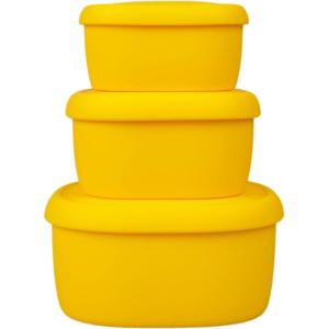 BLUE GINKGO Nesting Silicone Containers – Set of 3 Hard-Shell Silicone Food Storage Containers | BPA Free, Airtight, Dishwasher and Freezer Safe (6.7oz, 10oz, 20oz) – Yellow(Yellow)