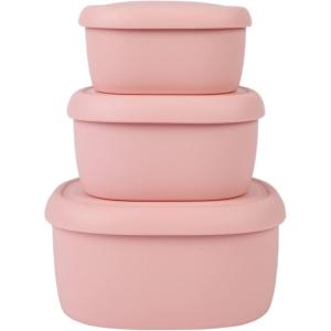 BLUE GINKGO Nesting Silicone Containers – Set of 3 Hard-Shell Silicone Food Storage Containers | BPA Free, Airtight, Dishwasher and Freezer Safe (6.7oz, 10oz, 20oz) – Yellow(Pink)