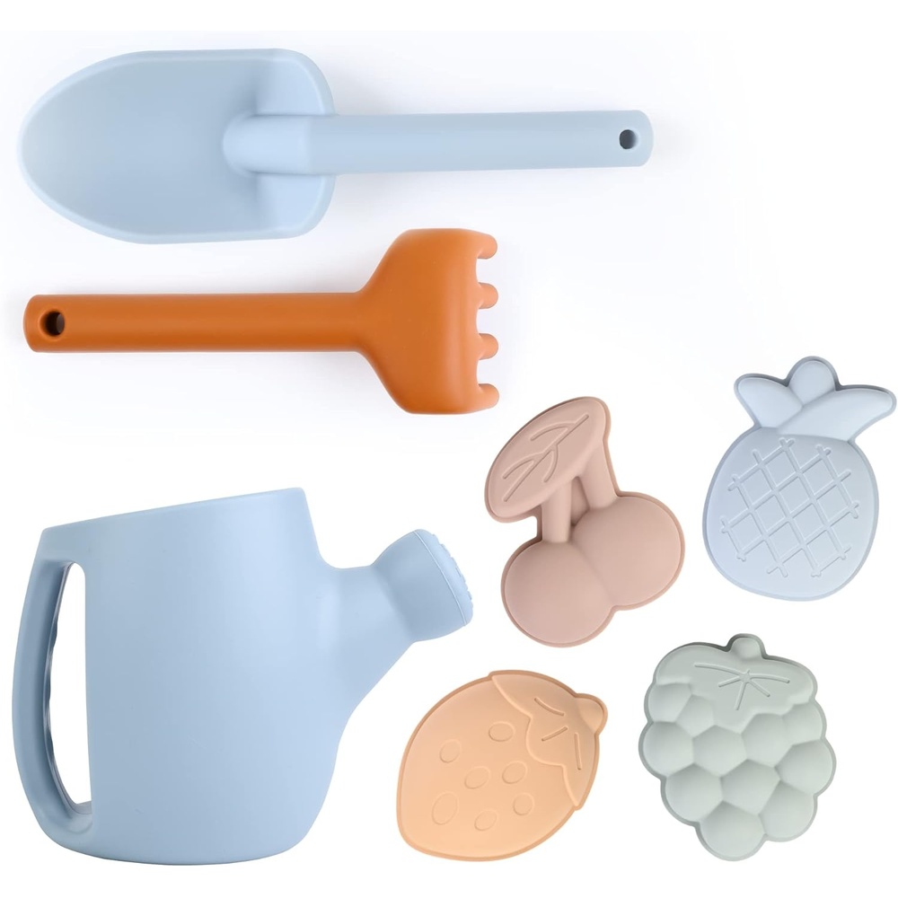 imageBLUE GINKGO Toddler Gardening Tools  Silicone Beach Toys Garden Toys for Toddlers  Kids Shovel and Rake Set Watering Can Sand Molds  Outdoor Baby Gardening Set BlueBlue