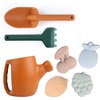 BLUE GINKGO Toddler Gardening Tools – Silicone Beach Toys, Garden Toys for Toddlers | Kids Shovel and Rake Set, Watering Can, Sand Molds | Outdoor Baby Gardening Set (Blue)(Terracotta)