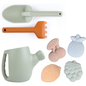 BLUE GINKGO Toddler Gardening Tools – Silicone Beach Toys, Garden Toys for Toddlers | Kids Shovel and Rake Set, Watering Can, Sand Molds | Outdoor Baby Gardening Set (Blue)(Green)